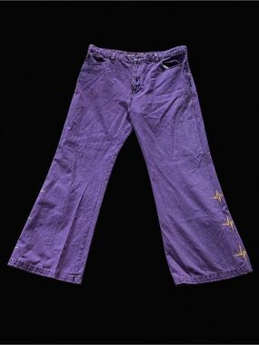 Purple Wide-Leg Embroidered Star Jeans - Women
